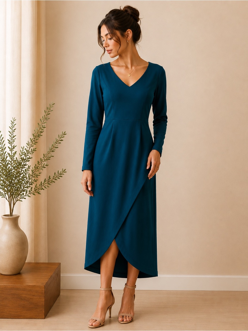 A.B.S Collection Teal Long Sleeve Maxi Dress Size 4 Elegant Formal